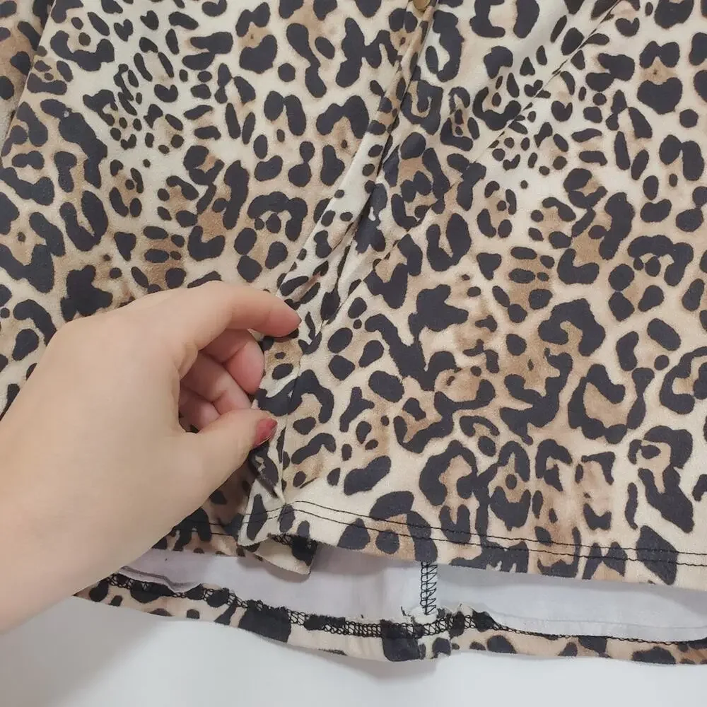 iJoah | Leopard Print Soft and Stretchy Button Front Skater Skirt